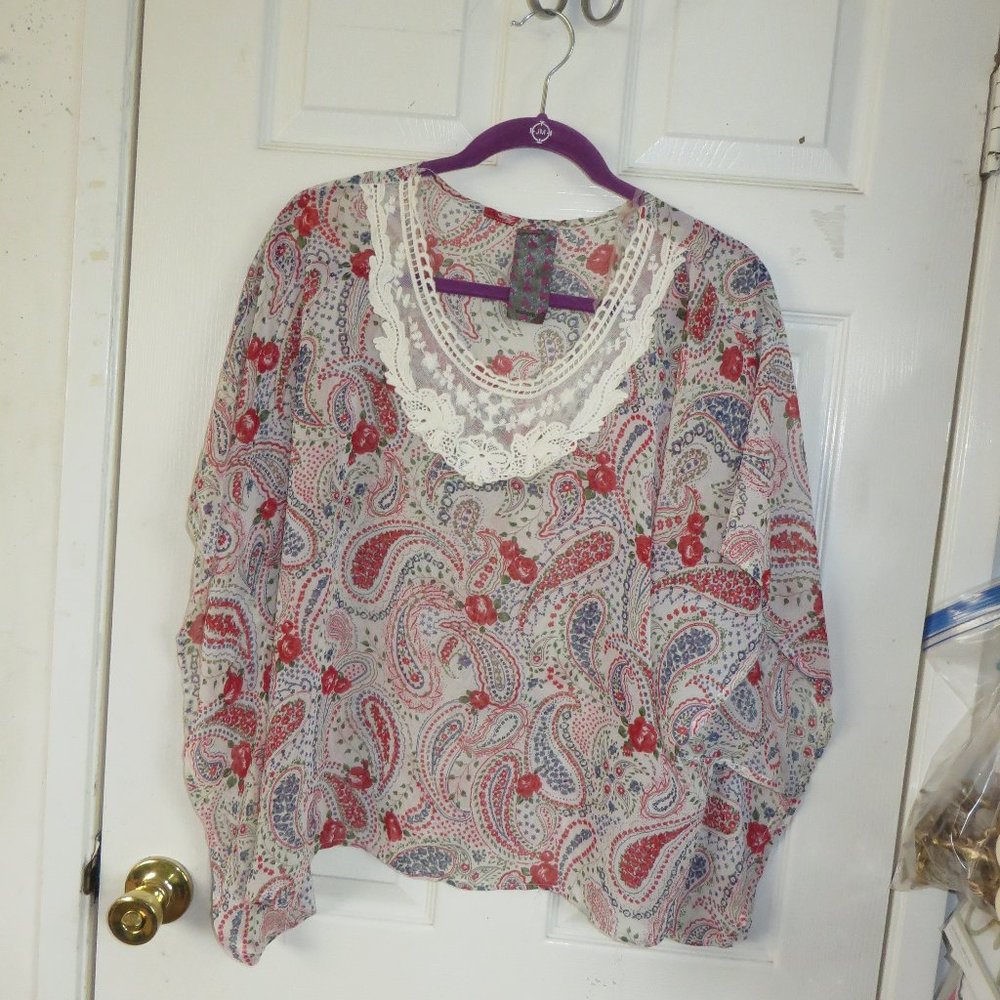 wallpapHER  Sheer Blouse soft Paisley Floral blouse lace detail
